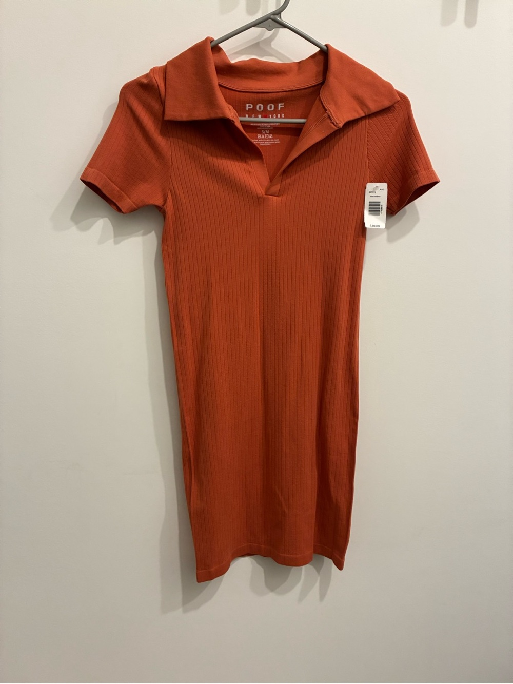 Poof! Rust Orange Ribbed Mini Dress